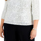 Alex Evenings Blusa feminina com decote em V e lantejoulas, cinza, tamanho 2X