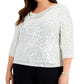 Alex Evenings Blusa feminina com decote em V e lantejoulas, cinza, tamanho 2X