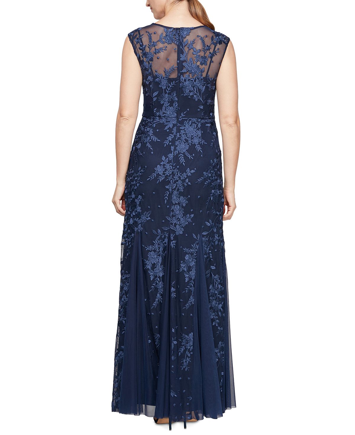 Vestido trompete bordado feminino Alex Evenings, azul, tamanho 14