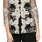 Alex Evenings Blusa feminina bordada em camadas, preta, tamanho pequeno médio