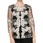 Alex Evenings Blusa feminina bordada em camadas, preta, tamanho pequeno médio