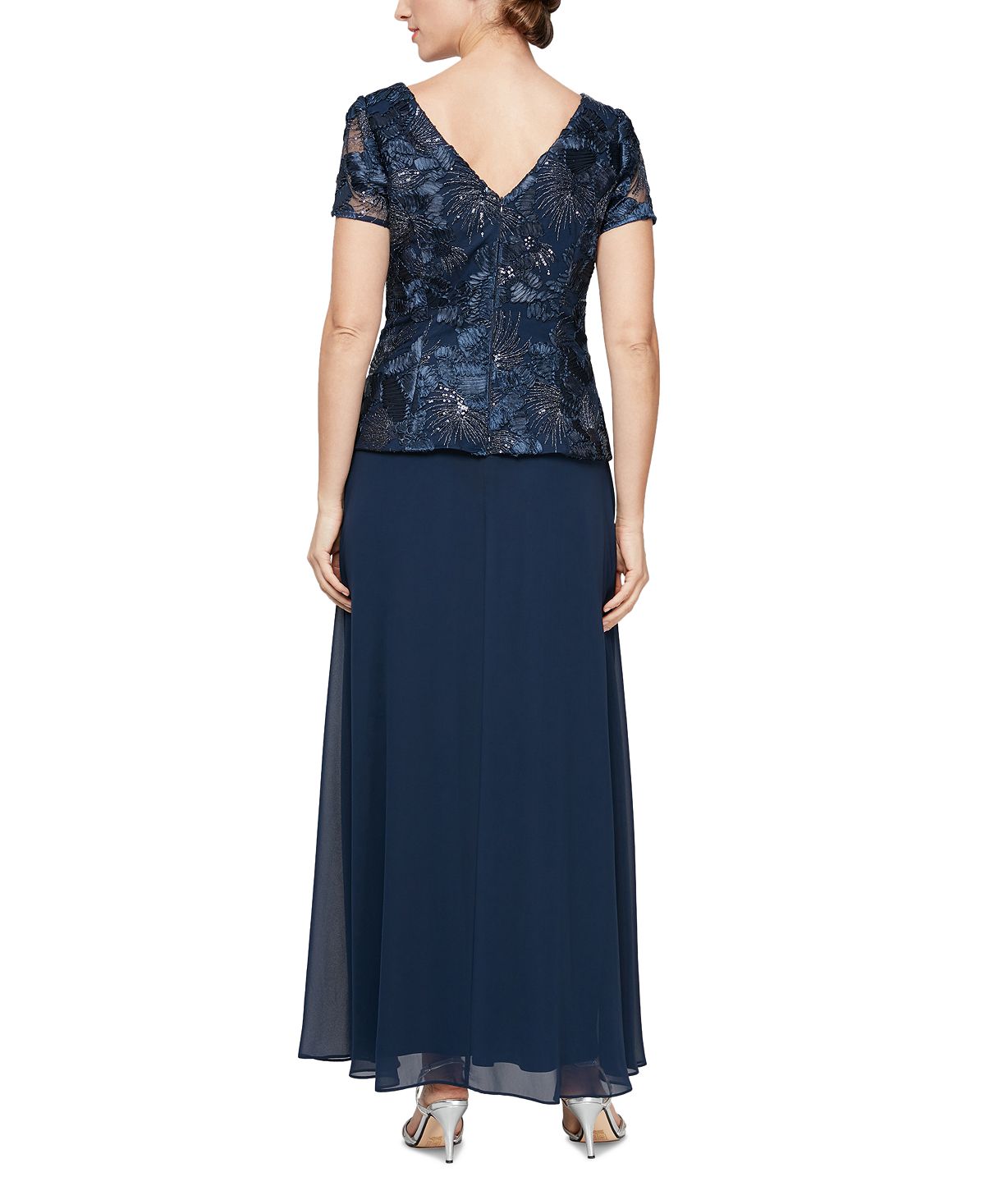 Vestido feminino Alex Evenings com decote em V e mangas compridas, azul, tamanho 12