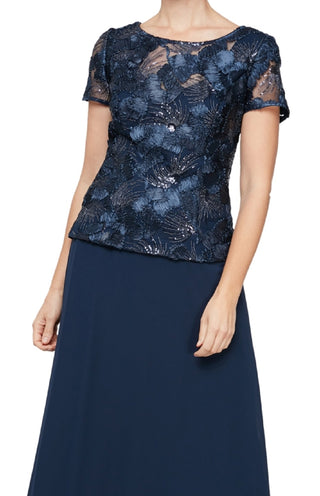 Vestido feminino Alex Evenings com decote em V e mangas compridas, azul, tamanho 12