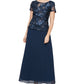 Vestido feminino Alex Evenings com decote em V e mangas compridas, azul, tamanho 12