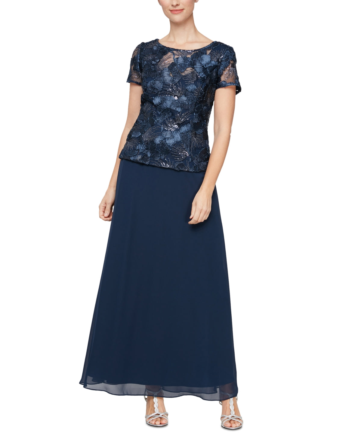 Vestido feminino Alex Evenings com decote em V e mangas compridas, azul, tamanho 12