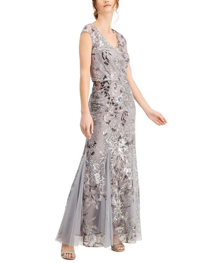 Vestido de festa feminino Alex Evenings com lantejoulas e corte evasê floral, cinza, tamanho 12