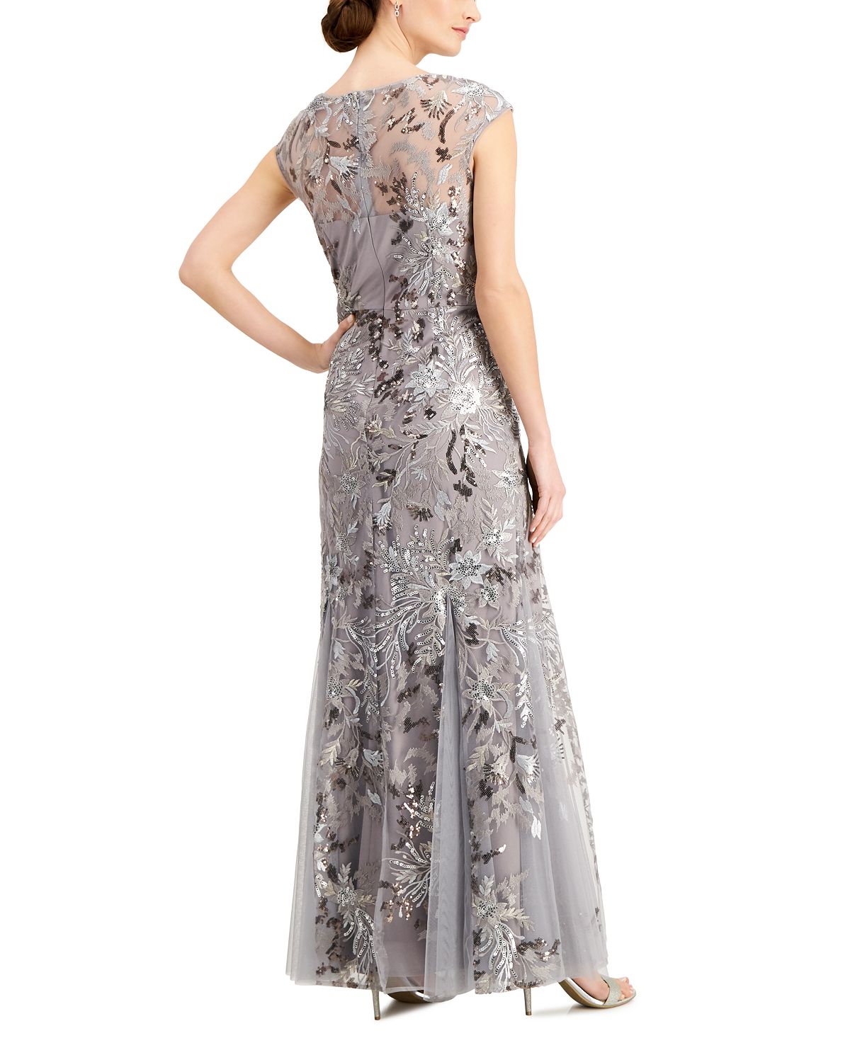 Vestido de festa feminino Alex Evenings com lantejoulas e corte evasê floral, cinza, tamanho 12