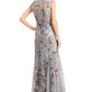 Vestido de festa feminino Alex Evenings com lantejoulas e ajuste evasê floral, cinza, tamanho 16
