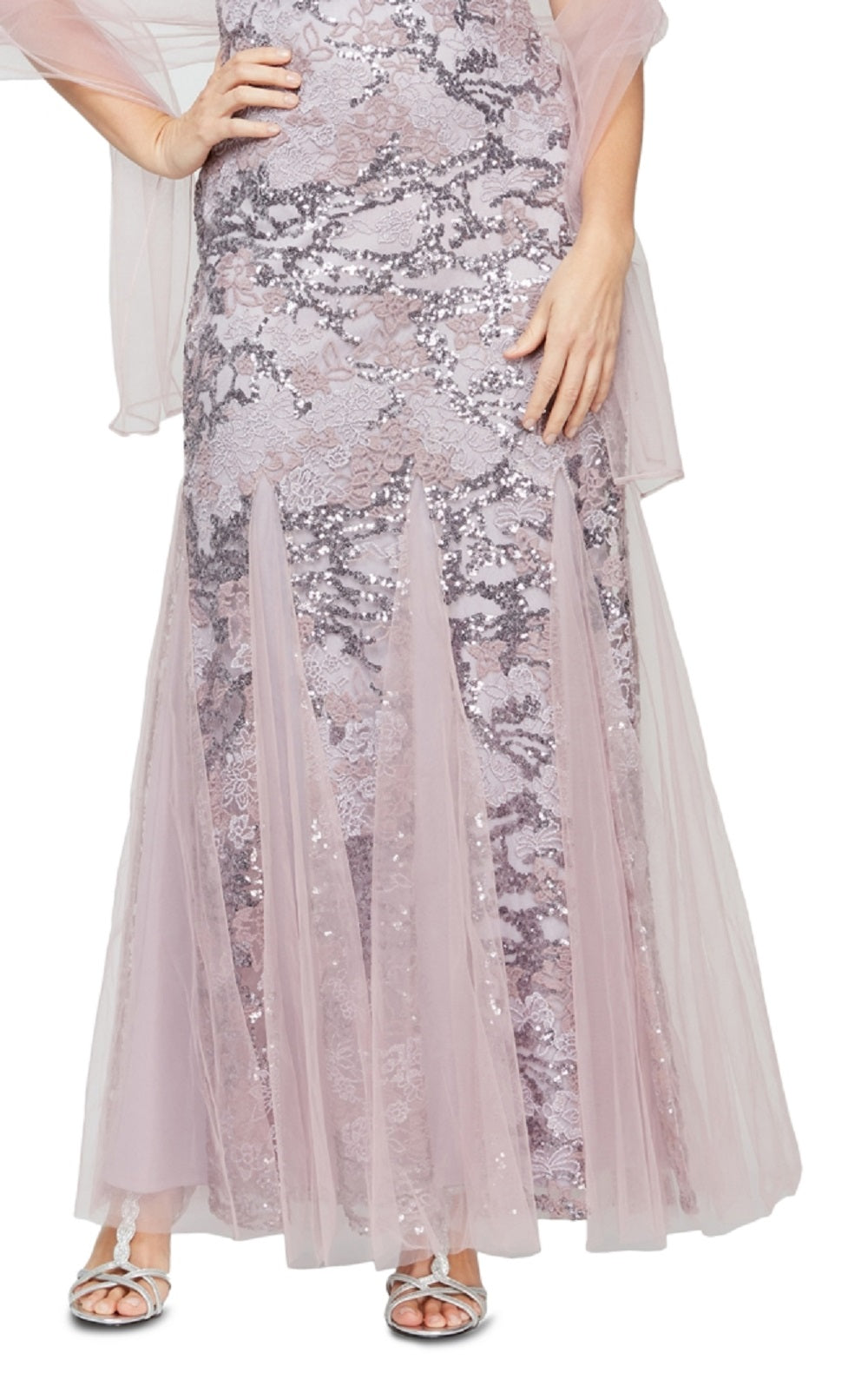 Vestido trompete bordado com lantejoulas Alex Evenings para mulheres, roxo, tamanho 14