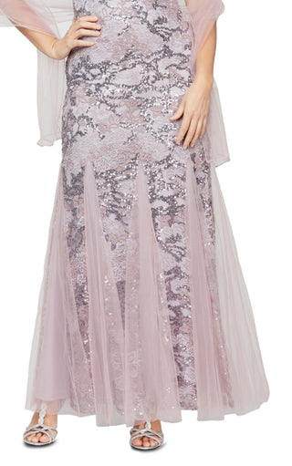 Vestido trompete bordado com lantejoulas Alex Evenings para mulheres, roxo, tamanho 14