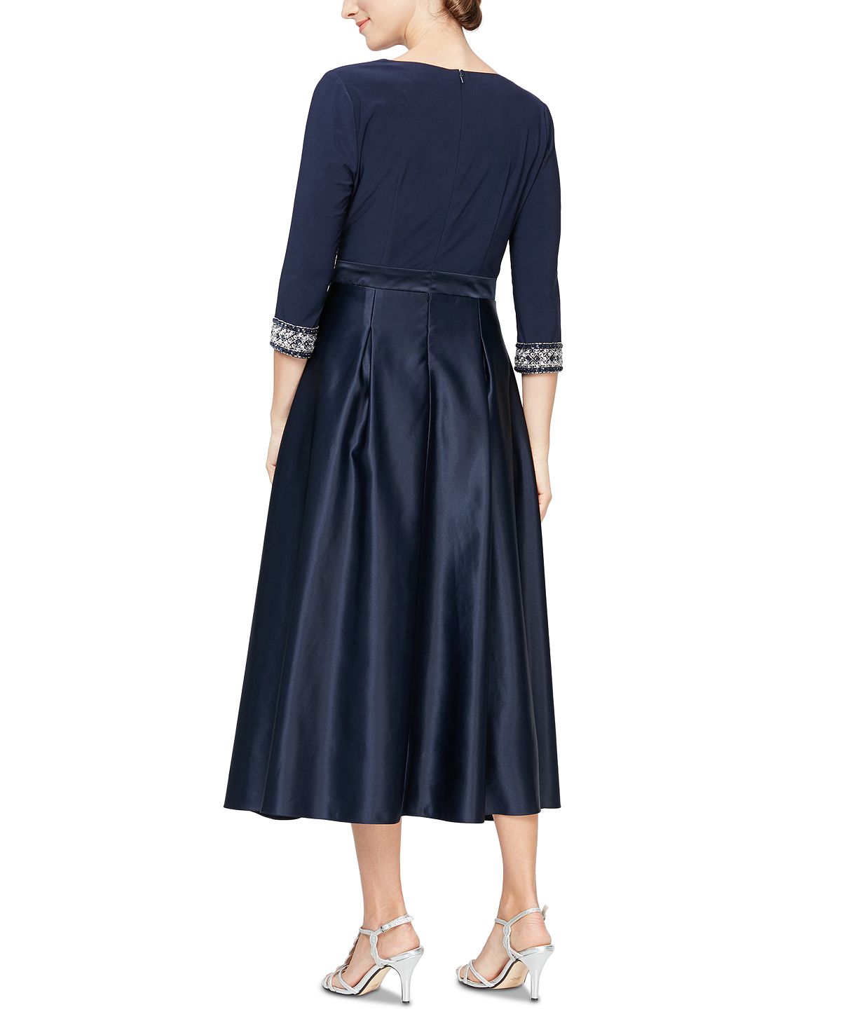 Vestido feminino Alex Evenings com decote sobrepeliz e comprimento chá, azul, tamanho 8