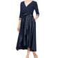 Vestido feminino Alex Evenings com decote sobrepeliz e comprimento chá, azul, tamanho 8
