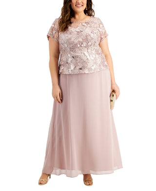 Alex Evenings Women's Mixed Media Gown Pink Size 20W