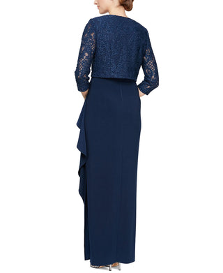 Alex Evenings Women's 2 Pc Lace Bolero & Gown Set Blue Size 12Petite