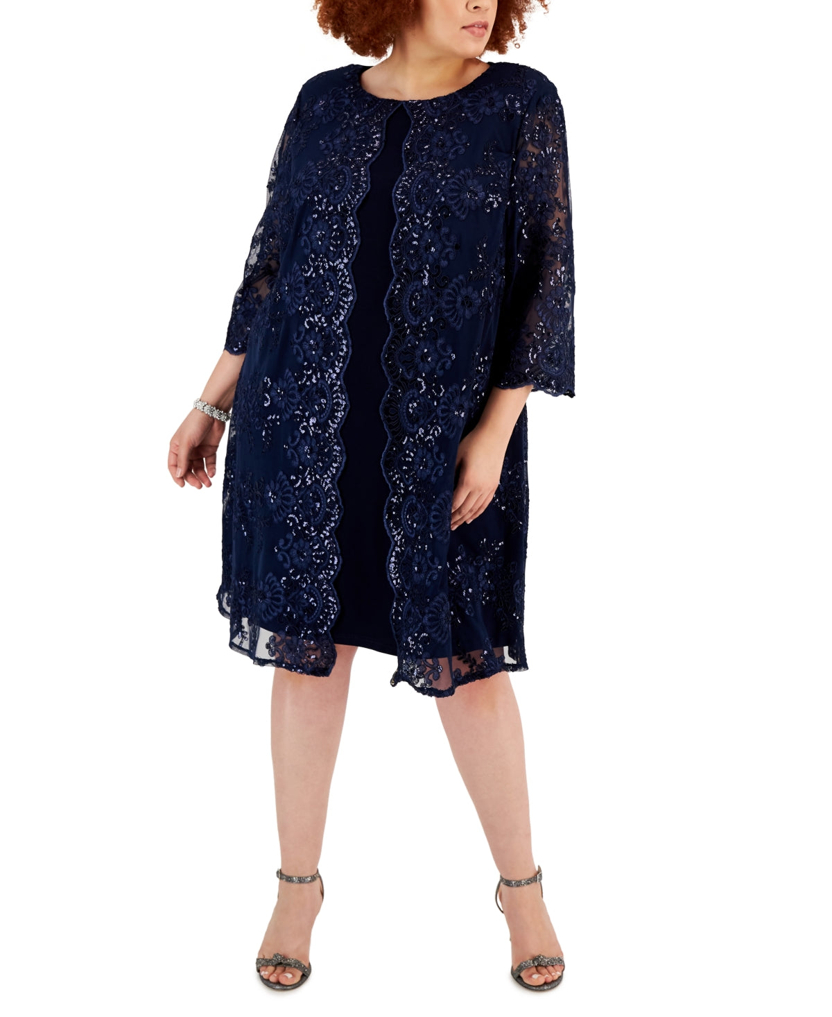Vestido e jaqueta feminina Alex Evenings azul tamanho 16W