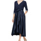 Vestido feminino Alex Evenings com decote sobrepeliz e comprimento chá, azul, tamanho 6, pequeno