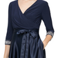 Vestido feminino Alex Evenings com decote sobrepeliz e comprimento chá, azul, tamanho 6, pequeno