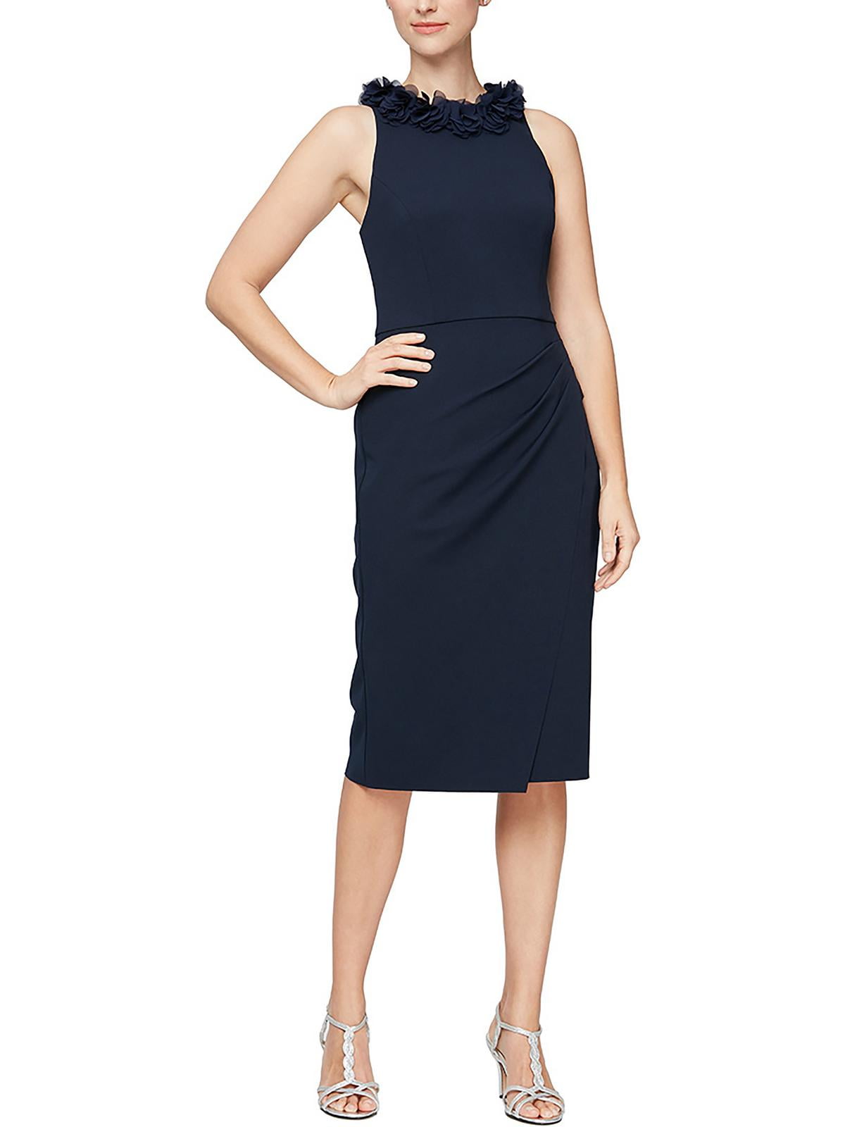 Vestido tubinho com decote floral feminino Alex Evenings, azul, tamanho pequeno