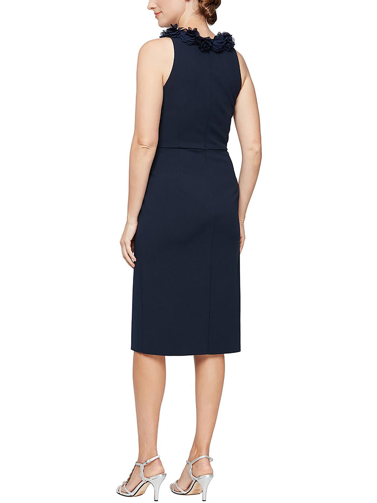 Vestido tubinho com decote floral feminino Alex Evenings, azul, tamanho pequeno