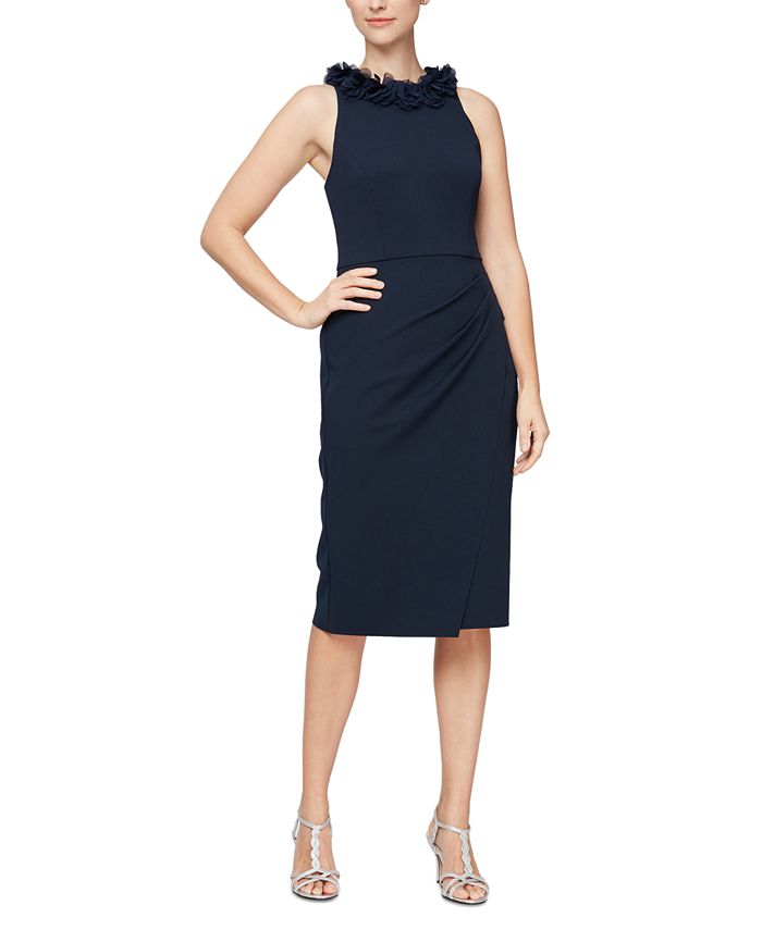 Vestido tubinho com decote floral feminino Alex &amp; Eve, azul, tamanho 6