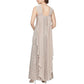 Vestido de festa feminino Alex Evenings com lantejoulas e renda, drapeado nas costas, bege, tamanho 12