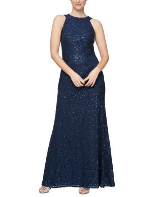 Vestido feminino Alex &amp; Eve com lantejoulas e renda, drapeado nas costas, azul, tamanho 12