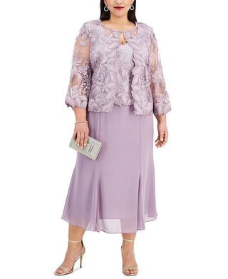 Alex Evenings Women's A Line Dress With Lace Mock Jacket Purple Size 16W