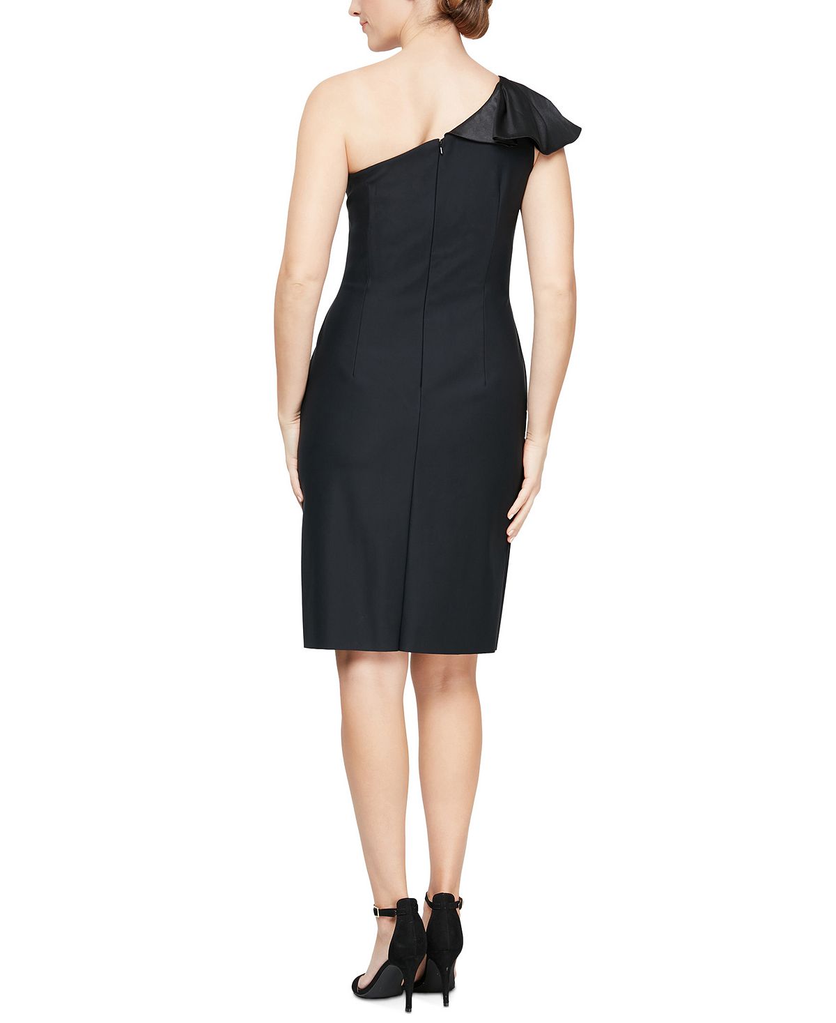Vestido tubinho com babados e um ombro só feminino Alex &amp; Eve, preto, tamanho 12
