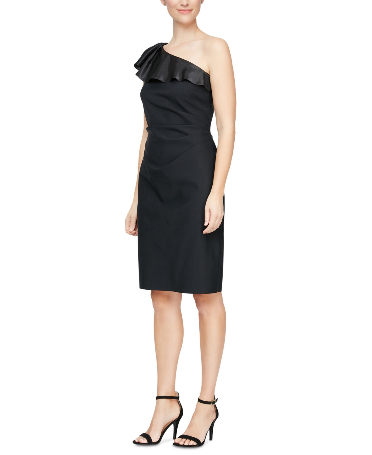 Vestido tubinho com babados e um ombro só feminino Alex &amp; Eve, preto, tamanho 12