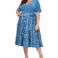 Vestido feminino Alex Evenings de comprimento médio, em jersey e renda roseta, tamanho 22W, azul