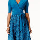 Vestido midi feminino Alex Evenings, azul, tamanho 18, com estampa de mídia mista