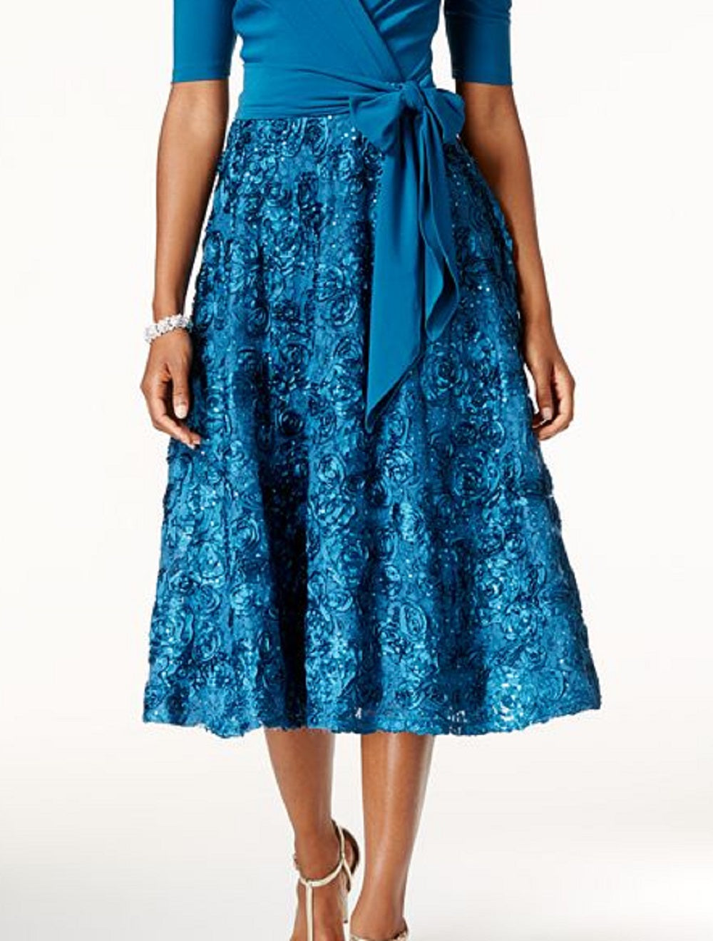 Vestido midi feminino Alex Evenings, azul, tamanho 18, com estampa de mídia mista