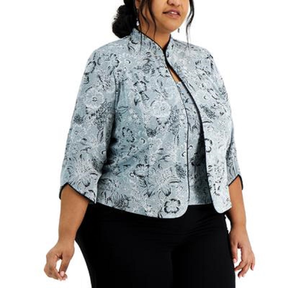 Conjunto de jaqueta e blusa com gola mandarim feminino Alex Evenings, verde, tamanho 2X