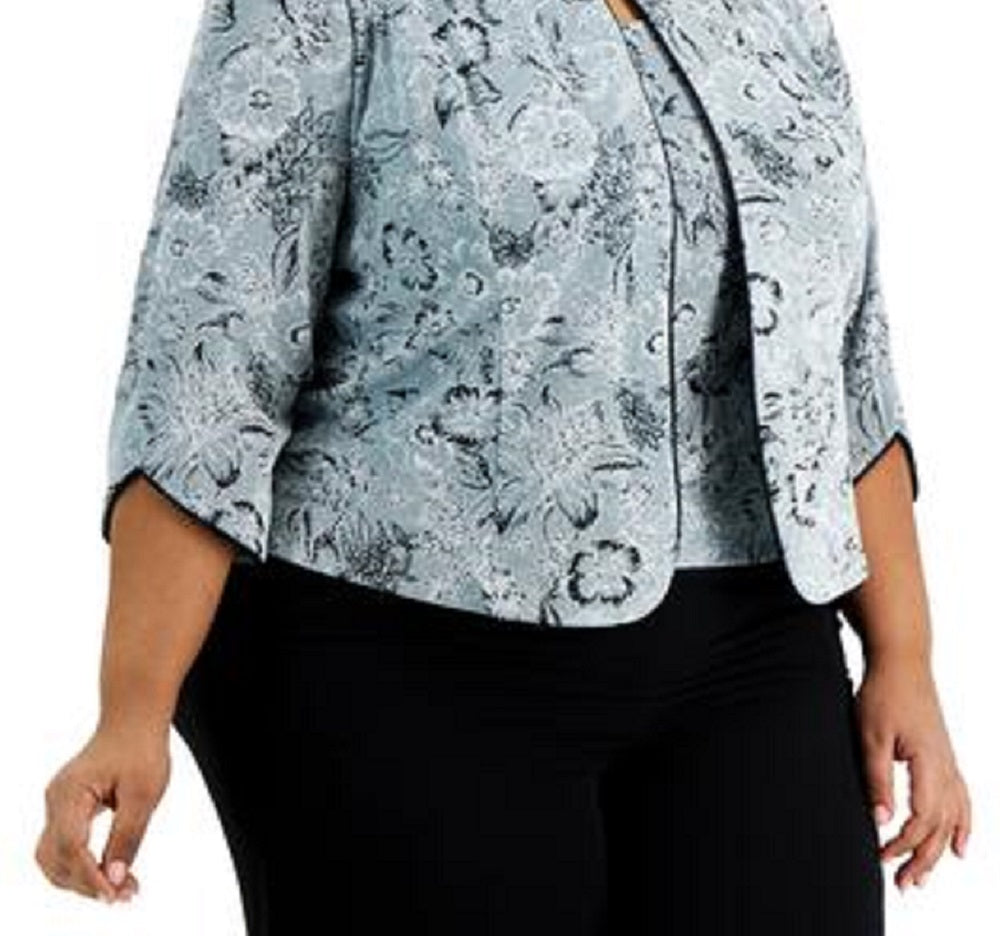 Conjunto de jaqueta e blusa com gola mandarim feminino Alex Evenings, verde, tamanho 2X