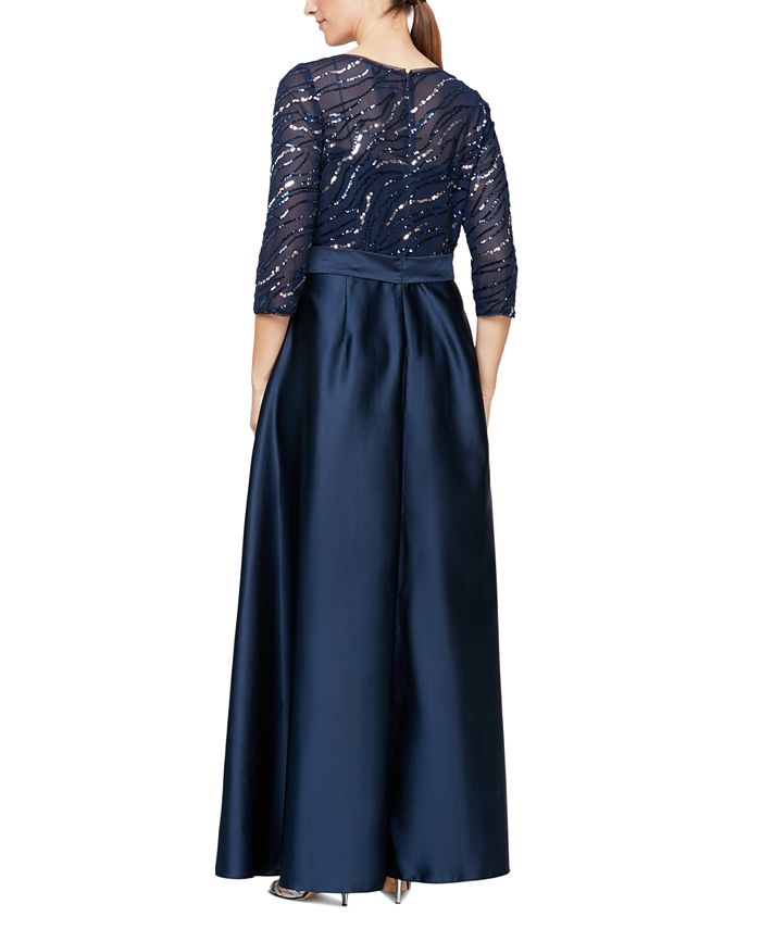 Vestido de baile feminino Alex Evenings, corte A, cintura império, azul, tamanho 4