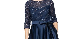 Vestido de baile feminino Alex Evenings, corte A, cintura império, azul, tamanho 4