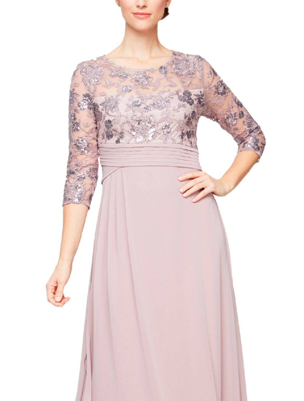 Vestido de festa feminino Alex Evenings com lantejoulas bordadas e corte A, roxo, tamanho 6, pequeno