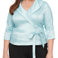 Blusa feminina Alex Evenings com decote em V e brilho, azul, tamanho 1X