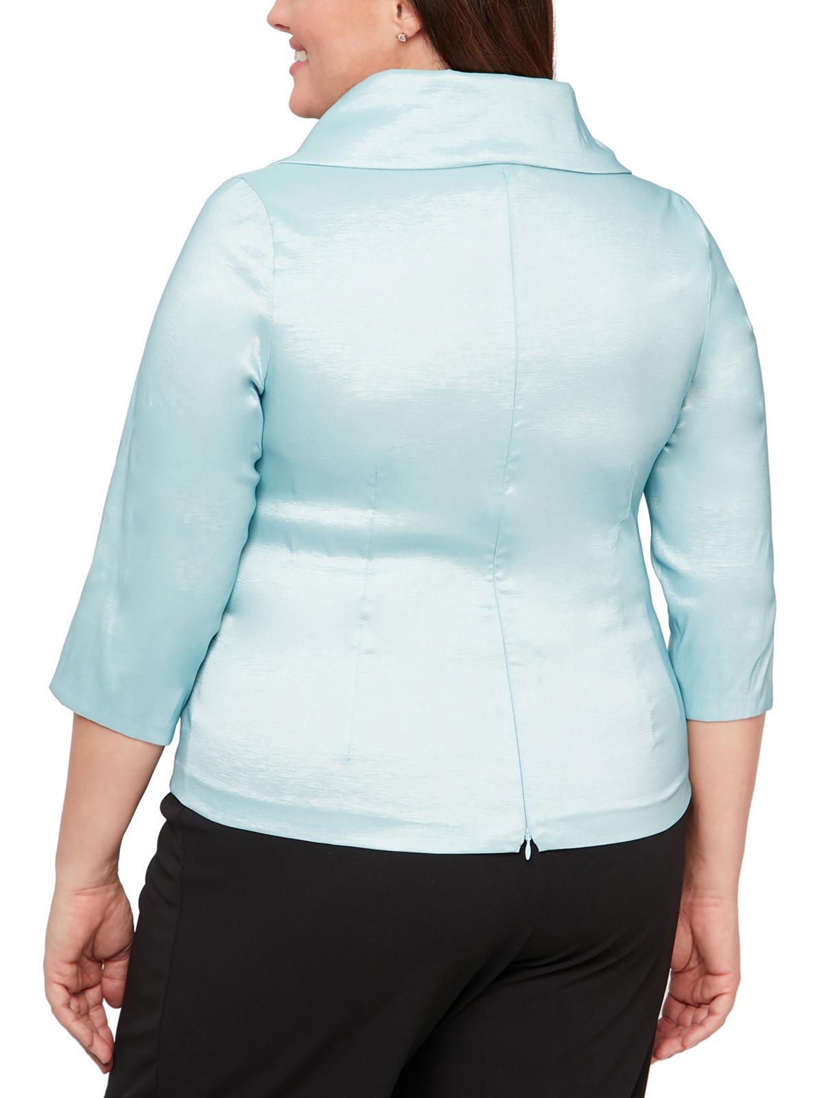 Blusa feminina Alex Evenings com decote em V e brilho, azul, tamanho 1X