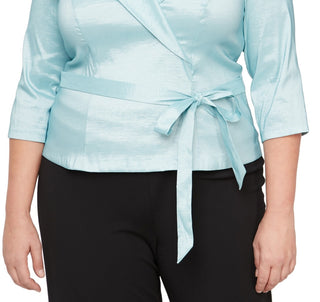 Blusa feminina Alex Evenings com gola alta e manga curta, tamanho 2X