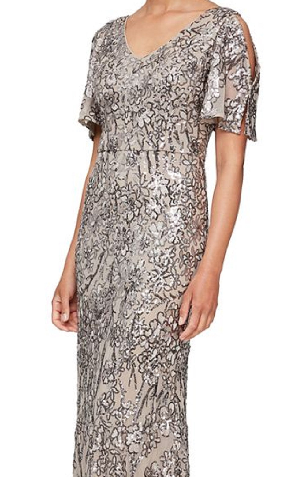 Vestido trompete feminino Alex Evenings com lantejoulas e renda, ombro vazado, rosa, tamanho 16, pequeno