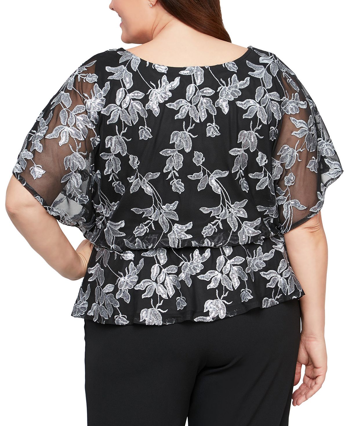 Blusa feminina floral burnout Alex Evenings, preta, tamanho 1X
