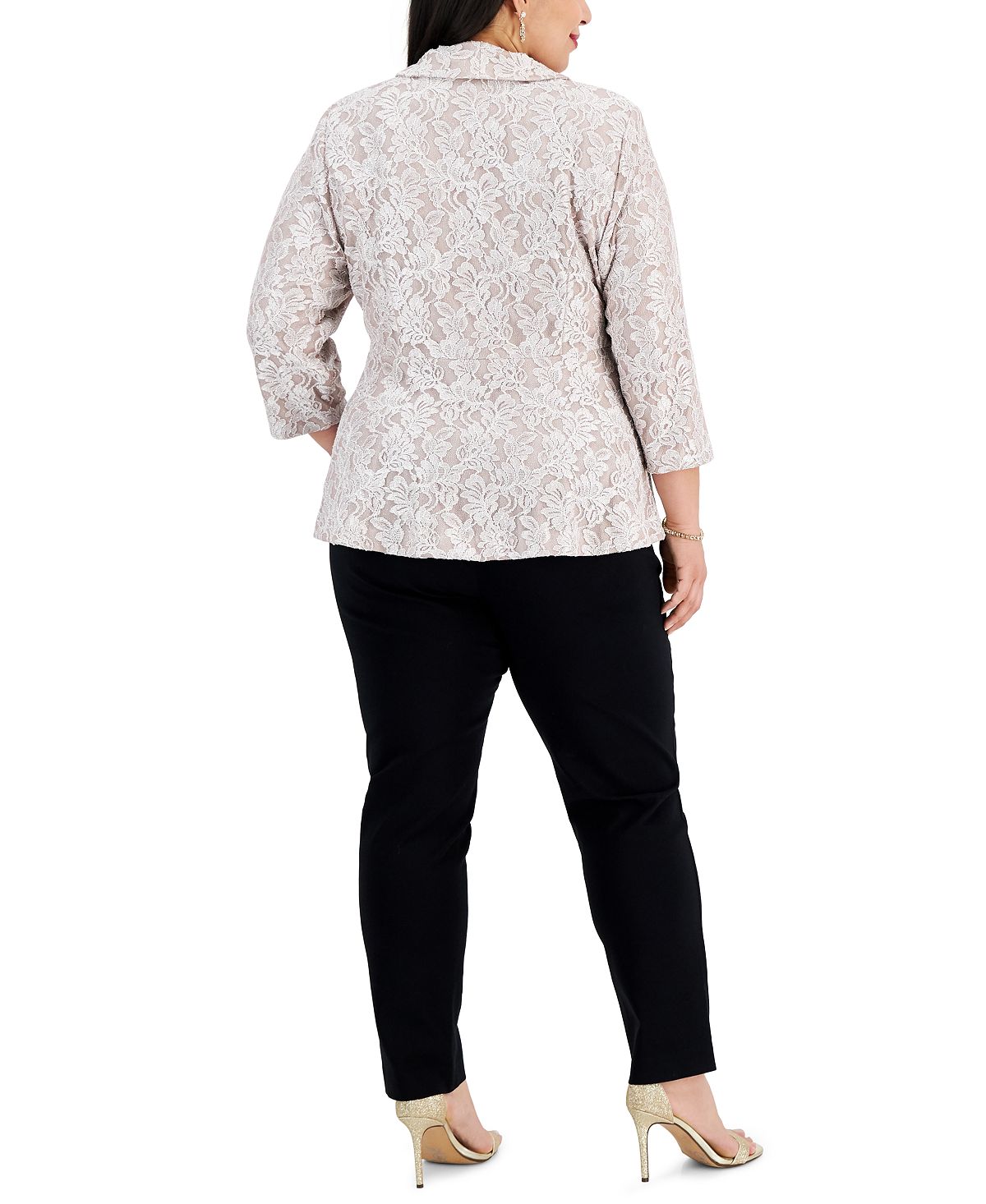 Blusa feminina Alex Evenings com glitter e renda, branca, tamanho 1X