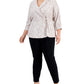 Blusa feminina Alex Evenings com glitter e renda, branca, tamanho 2X