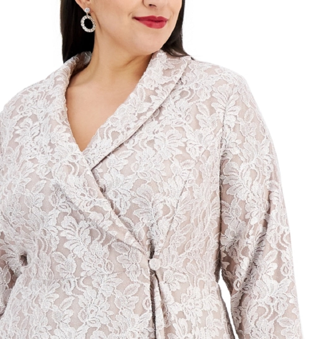 Blusa feminina Alex Evenings com glitter e renda, branca, tamanho 2X