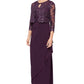 Vestido feminino bordado estilo império Alex Evenings com jaqueta roxa tamanho 16