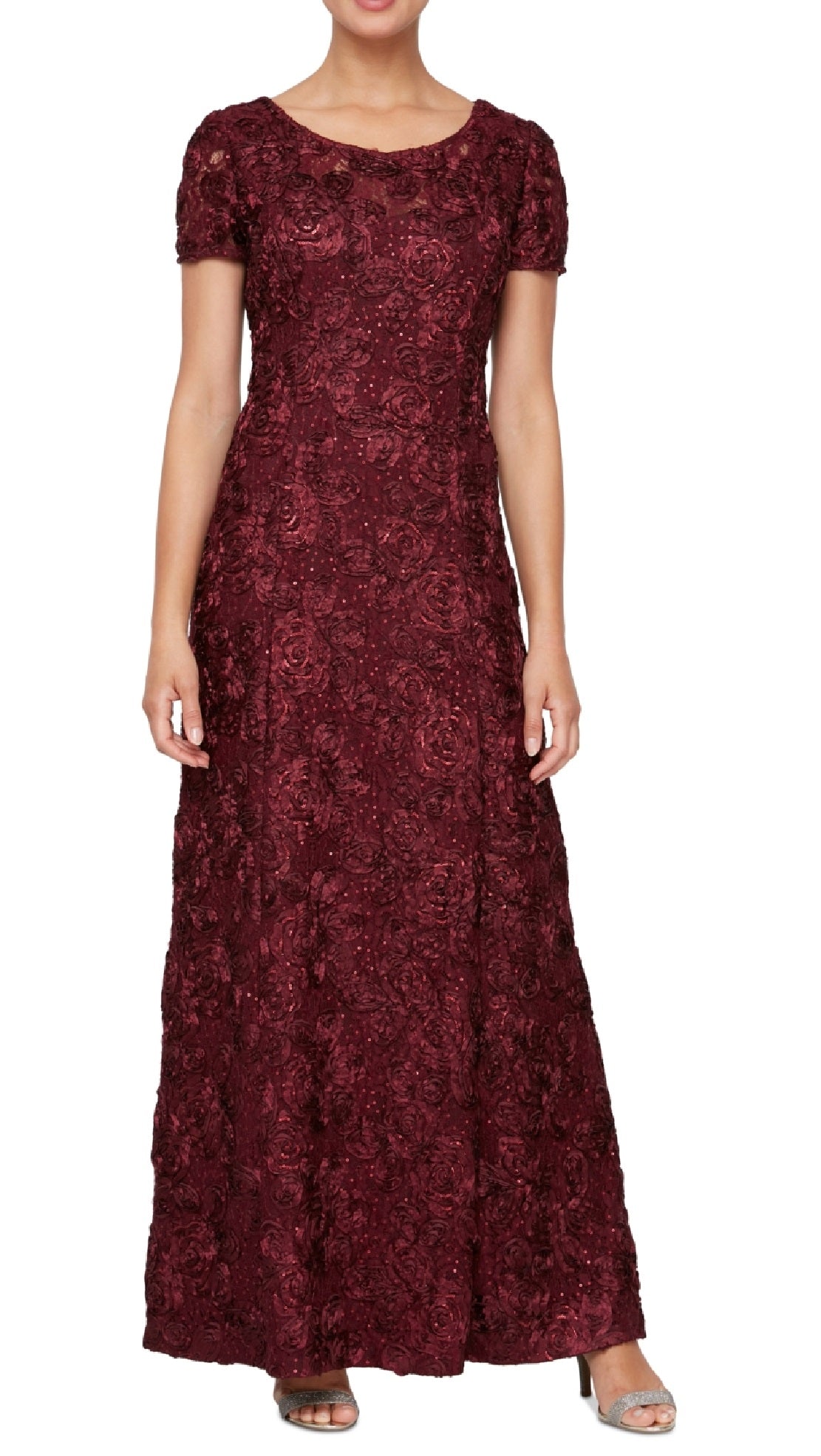 Vestido de festa feminino Alex Evenings com renda roseta e corte A, roxo, tamanho 16, pequeno