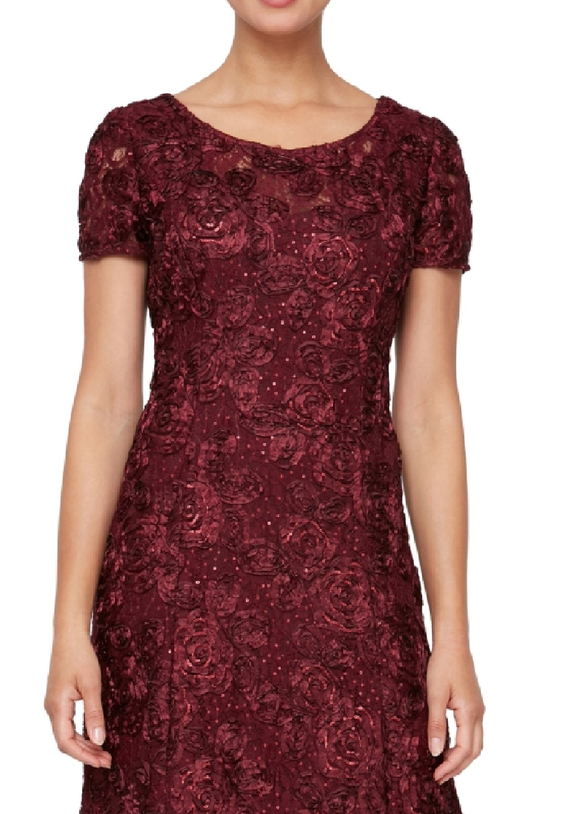 Vestido de festa feminino Alex Evenings com renda roseta e corte A, roxo, tamanho 16, pequeno