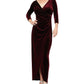 Vestido de veludo franzido com manga 3/4 Alex Evenings para mulheres, tamanho 14W, vermelho