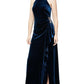 Vestido de festa feminino Alex Evenings com babados e acabamento em veludo e contas, tamanho médio, azul